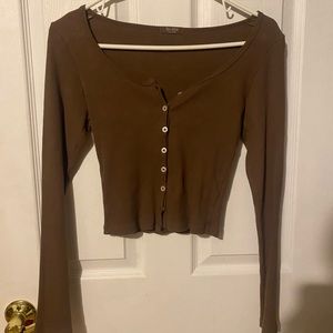 John galt / brandy long sleeve brown womens top one size